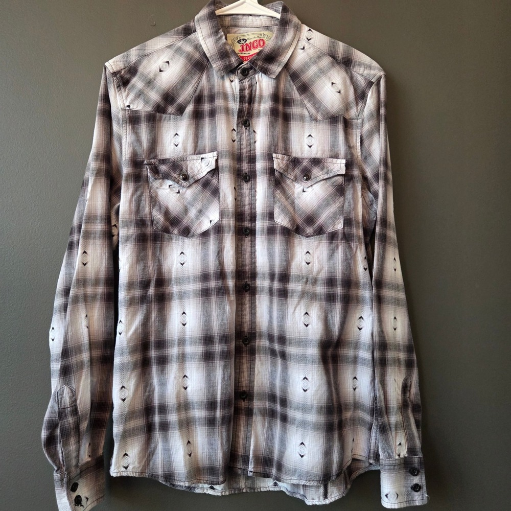 Vintage JNCO Crown Brand Men's Plaid Western Shirt Small Black White Arrow Print